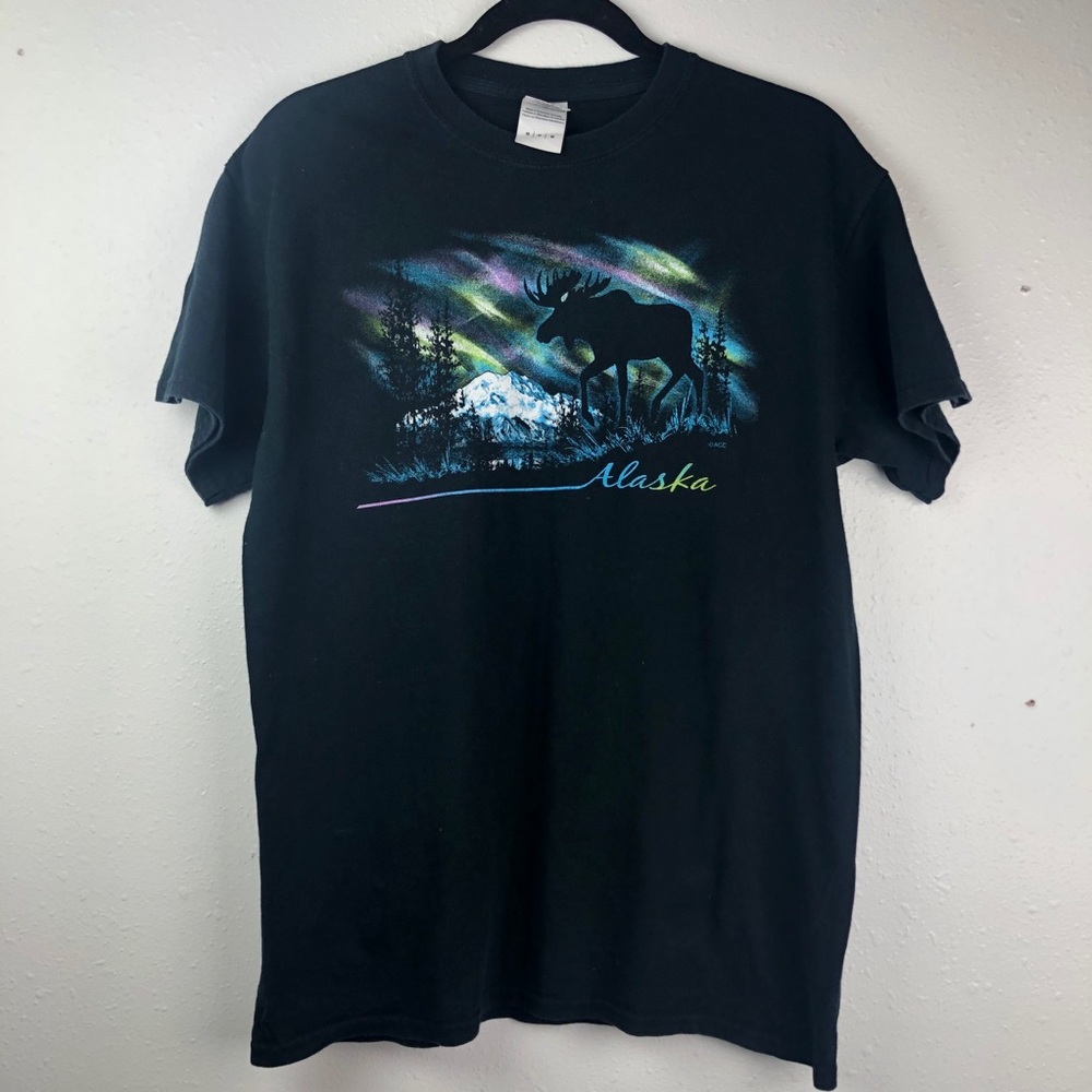 VTG Alaska moose graphic shirt northern lights M